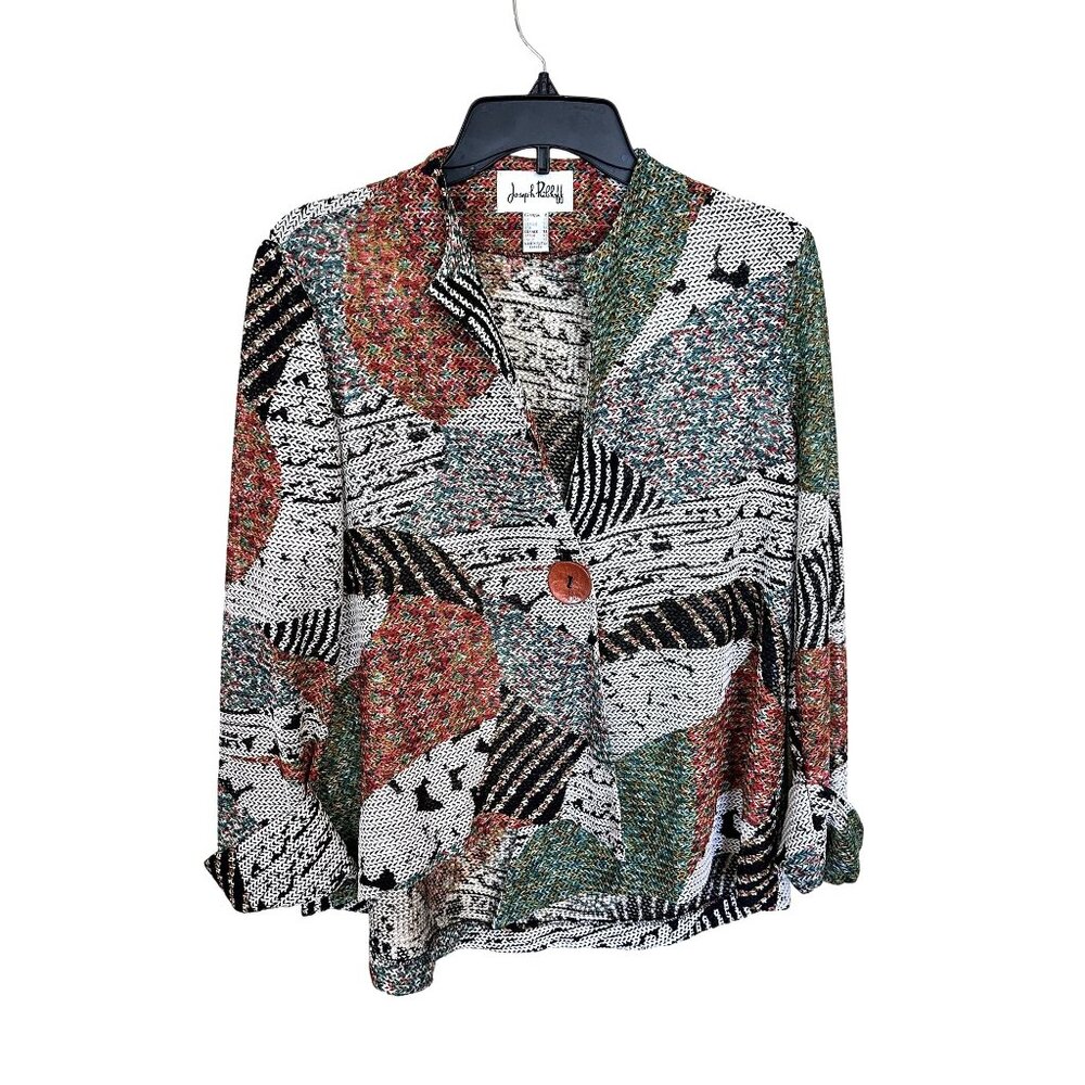 Joseph Ribkoff Womens Top Multicolor Abstract Knit Cardigan Size 8 Button Front